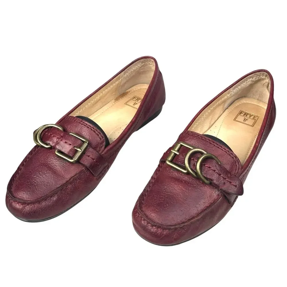 Frye Women’s Brown Leather Slip On Buckle Loafers Size US 8